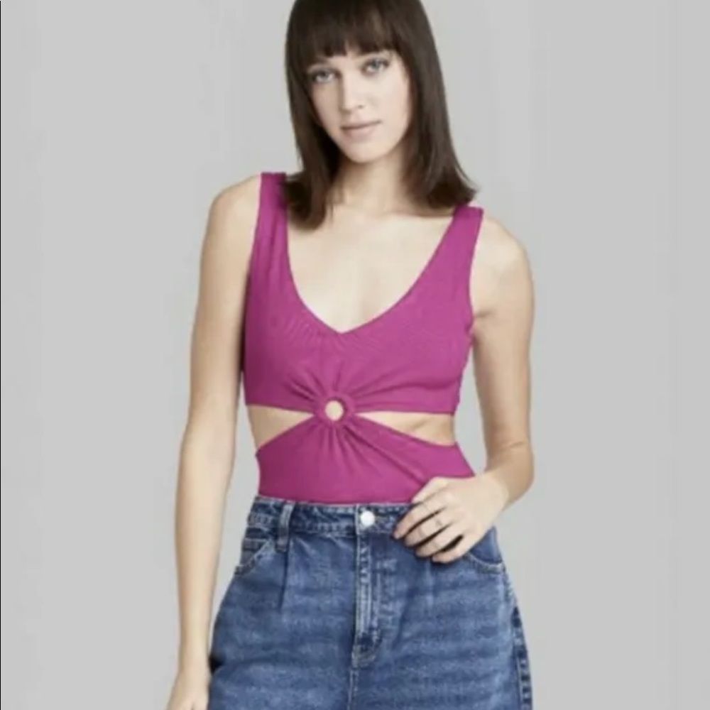 Wild Fable Side Cut Out Tank Bodysuit Pink Size XL